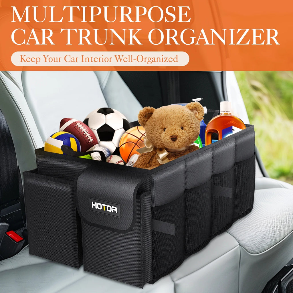 HOTOR Trunk Organizer for SUV - 2 Compartments & 6 Pockets Trunk Organizer for Car, Car Organizers and Storage