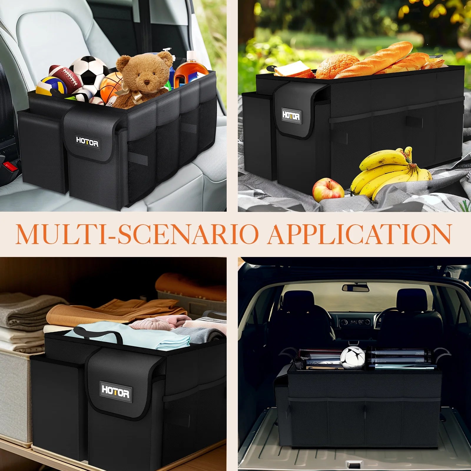 HOTOR Trunk Organizer for SUV - 2 Compartments & 6 Pockets Trunk Organizer for Car, Car Organizers and Storage