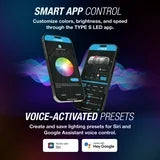 TYPE S - Infinite AppGlow Smart Interior Car LED Light Kit – 4 x 12” RGB Strips, CarPlay, Android Auto, Voice Control, Custom Presets, 12V Plug & Play